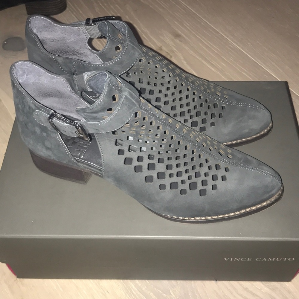 Vince Camuto grey suede perforated booties! 37 1/2